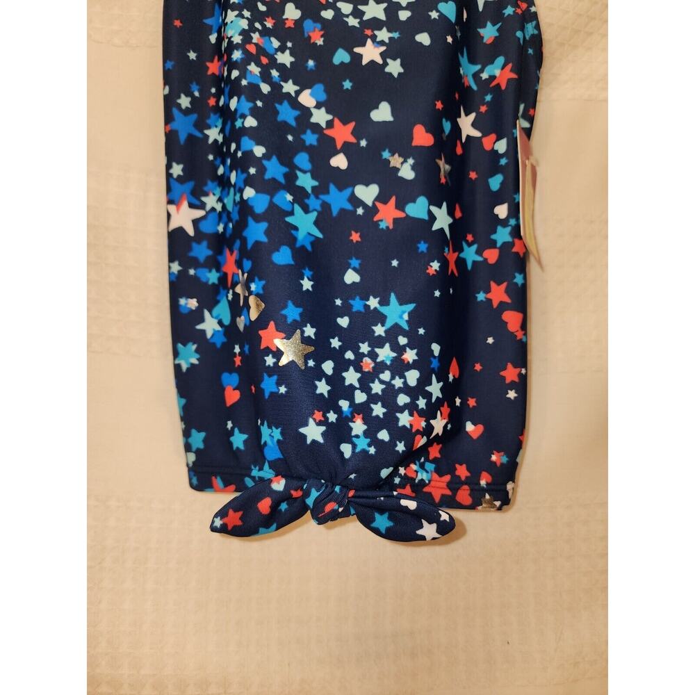 SO Girls Size 12 Tankini Top Stars 4th Of July Blue Red White Tie at Hem 8112 - Picture 2 of 5